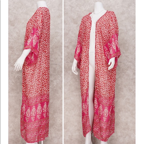 Red chiffon Boho Long Wrap Cover up chiffon - Picture 7 of 16